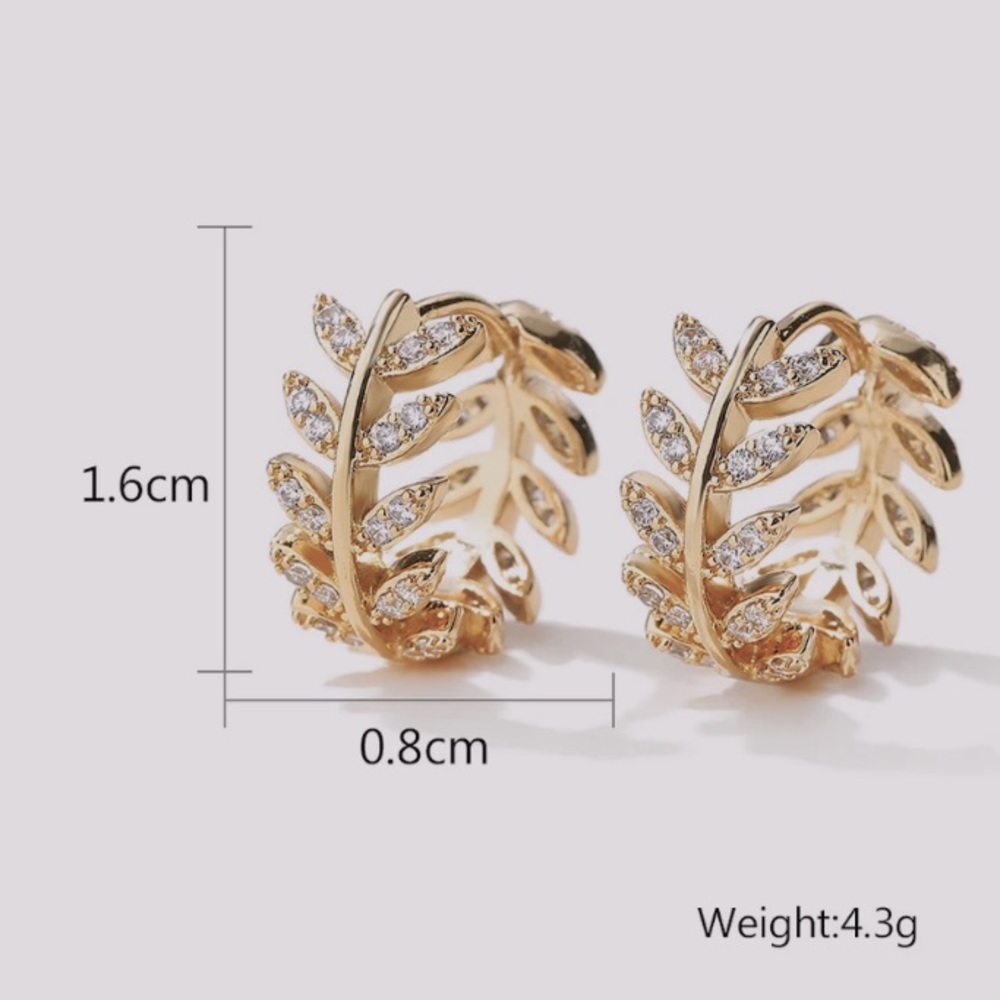 π Sterling Silver Leaves Hoop Huggies Earrings - Picture 4 of 4